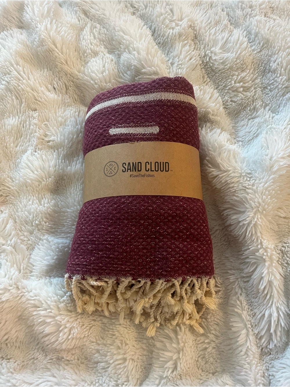 Sand Cloud Burgundy Throw Blanket with Cream Fringe